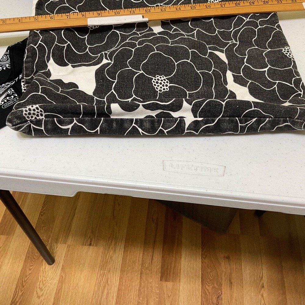 Distressed Faded‎ Black/White Floral Tote Bag With Attached Head Scarf. - Picture 13 of 14